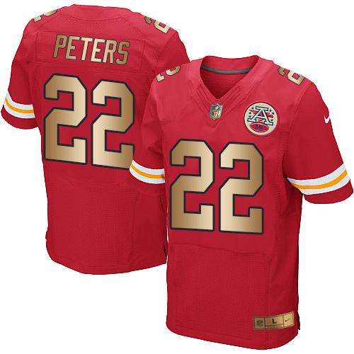 Nike Chiefs #22 Marcus Peters Red Team Color Men's Stitched NFL Elite Gold Jersey - Click Image to Close